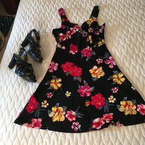 Black Floral A Line Dress